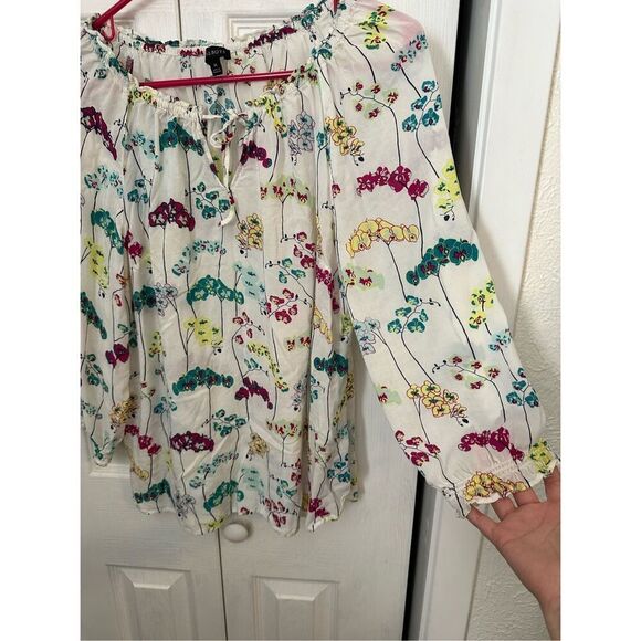 Talbots Women's Floral Print Peasant Blouse Ivory Size Medium - Picture 2 of 8